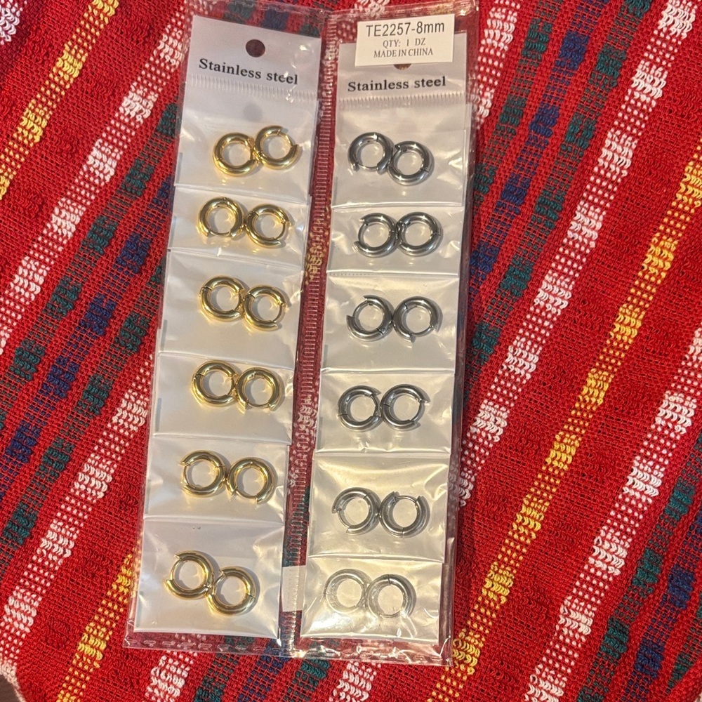 Stainless Steel Gold tone and Silver tone Hoop Earrings Set 12 pair